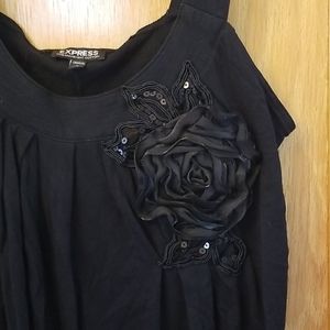 Express Black Tank Top with Flower, Size Small